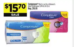 Dollar General Composure TM Men's L or XL or Women's Adult Underwear offer