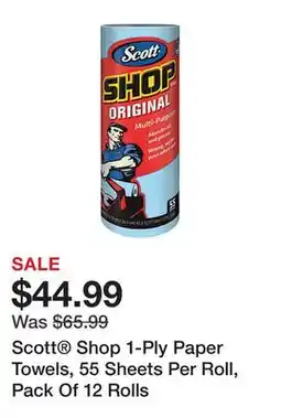 Office Depot Scott Shop 1-Ply Paper Towels, 55 Sheets Per Roll, Pack Of 12 Rolls offer
