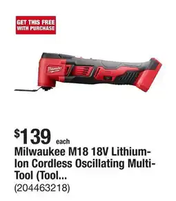 The Home Depot Milwaukee M18 18V Lithium-Ion Cordless Oscillating Multi-Tool (Tool-Only) offer