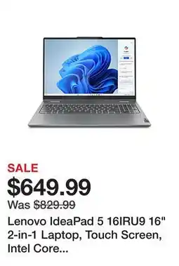 Office Depot Lenovo IdeaPad 5 16IRU9 16 2-in-1 Laptop, Touch Screen, Intel Core 5-120U, AI Enabled, 16GB Memory, 512GB SSD, Windows 11 Hom offer