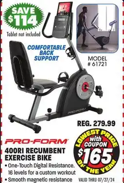 Big 5 ProForm 2024 400RI Recumbent Exercise Bike offer