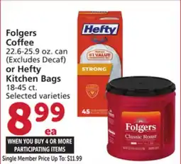 Albertsons Folgers Coffee 22.6-25.9 oz. can or Hefty Kitchen Bags 18-45 ct offer