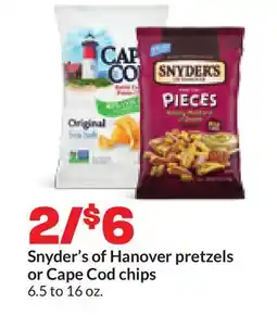 Hy-Vee Snyder's of Hanover pretzels or Cape Cod chips offer