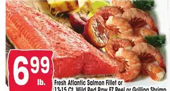 Jewel-Osco Fresh Atlantic Salmon Fillet or 13-15 Ct. Wild Red Raw EZ Peel or Grilling Shrimp offer