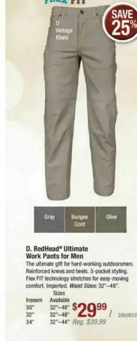 Bass Pro D. Redhead Ultimate Work Pants For Men offer