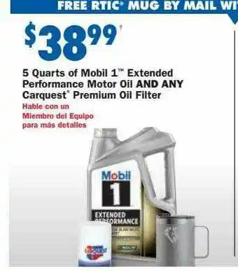 Carquest 5 Quarts Of Mobil 1 Extended Performance Motor Oil offer