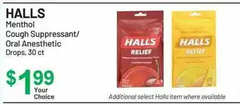 Health Mart Halls Menthol Cough Suppressant Oral Anesthetic Drops offer