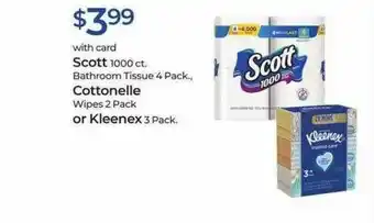 Rite Aid Scott 1000 Ct. Bathroom Tissue 4 Pack Cottonelle Wipes 2 Pack Or Kleenex offer
