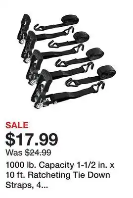 Harbor Freight Tools 1000 lb. Capacity 1-1/2 in. x 10 ft. Ratcheting Tie Down Straps, 4 Pack offer