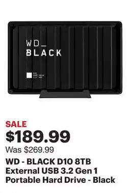 Best Buy WD - BLACK D10 8TB External USB 3.2 Gen 1 Portable Hard Drive - Black offer