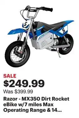 Best Buy Razor - MX350 Dirt Rocket eBike w/7 miles Max Operating Range & 14 mph Max Speed - Small - Blue offer