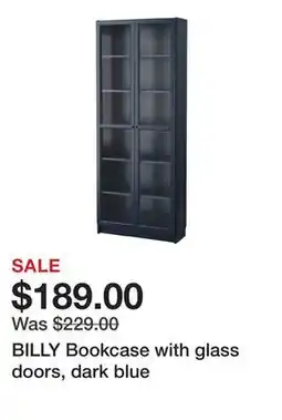 Ikea BILLY Bookcase with glass doors, dark blue offer