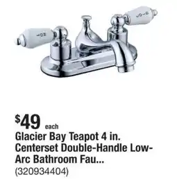 The Home Depot Glacier Bay Teapot 4 in. Centerset Double-Handle Low- Arc Bathroom offer