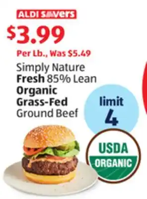 Aldi Simply Nature Fresh 85% Lean Organic Grass-Fed Ground Beef offer
