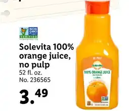 Lidl Solevita 100% orange juice, no pulp offer
