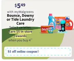 Walgreens Bounce, Downy or Tide Laundry Care offer