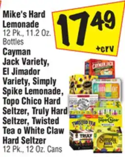 El Super Mike's Hard Lemonade 12 Pk., 11.2 Oz. Bottles Cayman Jack Variety, El Jimador Variety, Simply Spike Lemonade, Topo Chico Hard offer