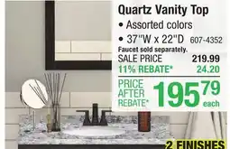 Menards CustomCraft Countertops 37W x 22D Quartz Vanity Top with Oval Integrated Bowl - Assorted Colors offer
