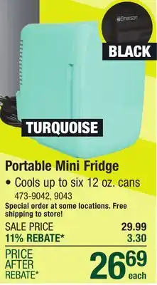 Menards Emerson Black Portable Mini Refrigerator Cooler offer