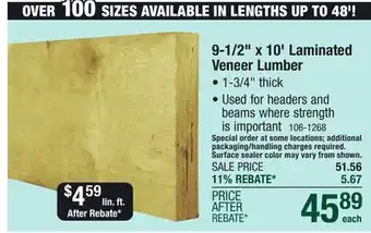 Menards 1-3/4 x 9-1/2 x 10' LVL 1.9E offer