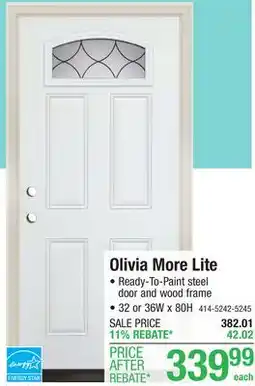 Menards Mastercraft Olivia 32W x 80H Primed Steel More Lite Exterior Door System - Right Inswing offer