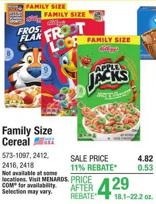 Menards Kellogg's Family Size Frosted Flakes Cereal - 24 oz offer