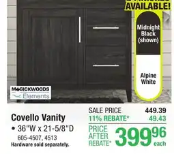 Menards MagickWoods Elements Covello 36W x 21-5/8D Alpine White Vanity Cabinet offer