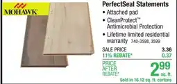Menards Mohawk Clean Protect PerfectSeal Statements Beacon Hickory 6-1/8 x 47-1/4 Waterproof Attached Pad Laminate Flooring (16.12 sq offer