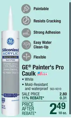 Menards GE Siliconized Acrylic Painter's Pro Seal & Paint Sealant Caulk - 10 oz - White offer