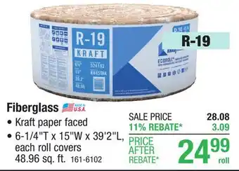 Menards R-19 EcoRoll Kraft Faced Fiberglass Insulation Roll 6-1/4 x 15 x 39' 2 offer