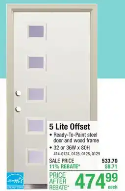 Menards Mastercraft 32W x 80H Primed Steel Offset 5 Lite Exterior Door System - Right Inswing offer