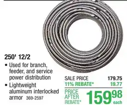 Menards 250' 12/2 Solid Metal Clad Cable offer