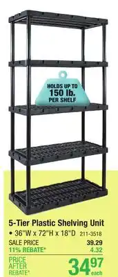 Menards MaxIt Knect-A-Shelf 36W x 72H x 18D 5-Tier Plastic Shelving Unit offer