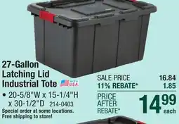 Menards Sterilite 27-Gallon Black Latching Industrial Storage Tote offer