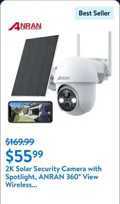Walmart 2K Solar Security Camera with Spotlight, ANRAN 360° View Wireless Outdoor Camera, Waterproof PIR Detection, Rechargeable Batt offer