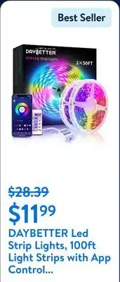 Walmart DAYBETTER Led Strip Lights, 100ft Light Strips with App Control Remote,5050 RGB Led Lights for Bedroom, Music Sync Color Chan offer