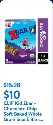 Walmart CLIF Kid Zbar - Chocolate Chip - Soft Baked Whole Grain Snack Bars - USDA Organic - Non-GMO - Plant-Based offer