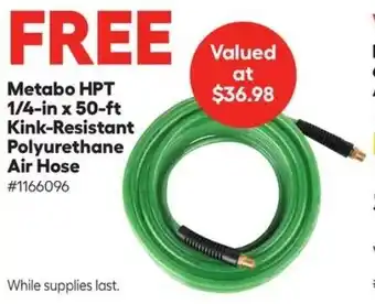 Lowe's Metabo HPT 1/4-in x 50-ft Kink-Resistant Polyurethane Air Hose offer