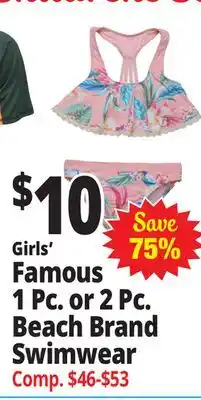 Ocean State Job Lot Girls' Famous 1 Pc. or 2 Pc. Beach Brand Swimwear offer