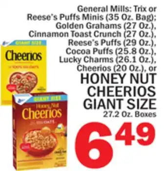 C Town HONEY NUT CHEERIOS GIANT SIZE offer