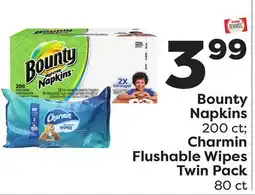Weis Markets Bounty Napkins 200 ct Charmin Flushable Wipes Twin Pack 80 ct offer