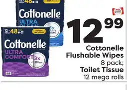 Weis Markets Cottonelle Flushable Wipes 8 pack Toilet Tissue 12 mega rolls offer