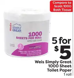 Weis Markets Weis Simply Great 1000 Sheet Toilet Paper offer