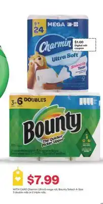 CVS Charmin Ultra 6 mega roll, Bounty Select-A-Size 3 double rolls or 2 triple rolls offer