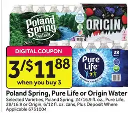 Stop&Shop Poland Spring, Pure Life or Origin Water offer