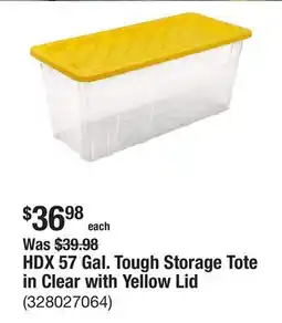 The Home Depot HDX 57 Gal. Tough Storage Tote in Clear with Yellow Lid offer