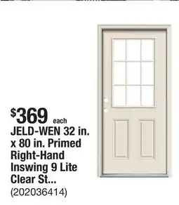 The Home Depot JELD-WEN 32 in. x 80 in. Primed Right-Hand Inswing 9 Lite Clear Steel Prehung Entry Door with Brickmould offer