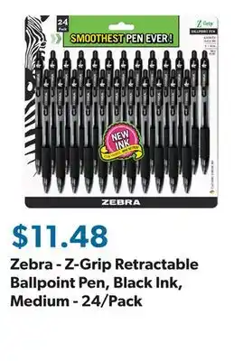 Sam's Club Zebra - Z-Grip Retractable Ballpoint Pen, Black Ink, Medium - 24/Pack offer