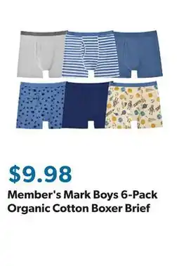 Sam's Club Member's Mark Boys 6-Pack Organic Cotton Boxer Brief offer