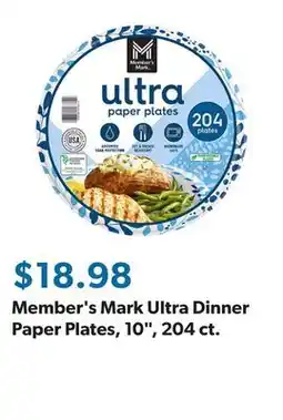 Sam's Club Member's Mark Ultra Dinner Paper Plates, 10, 204 ct offer